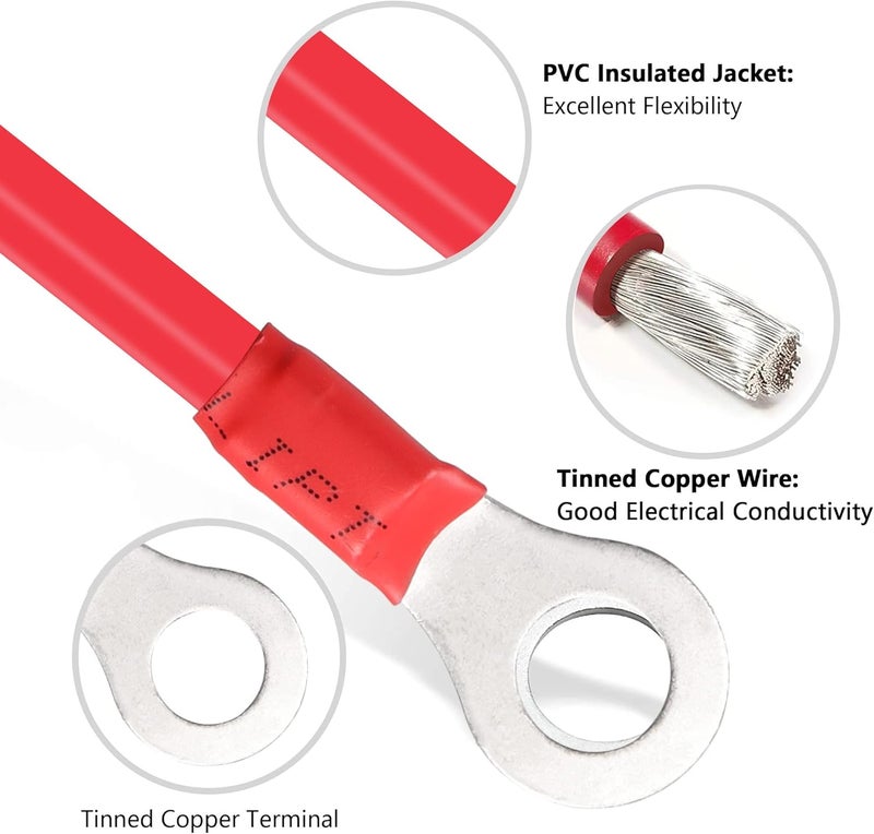 XMSJSIY Solar Battery Cables 10 Gauge Power Inverter Cables with 3/8" Ring Terminals 10AWG Wire Tinned Copper Tray Extension Cable for Solar,RV,Auto Car,Boat (1M) - Image 2